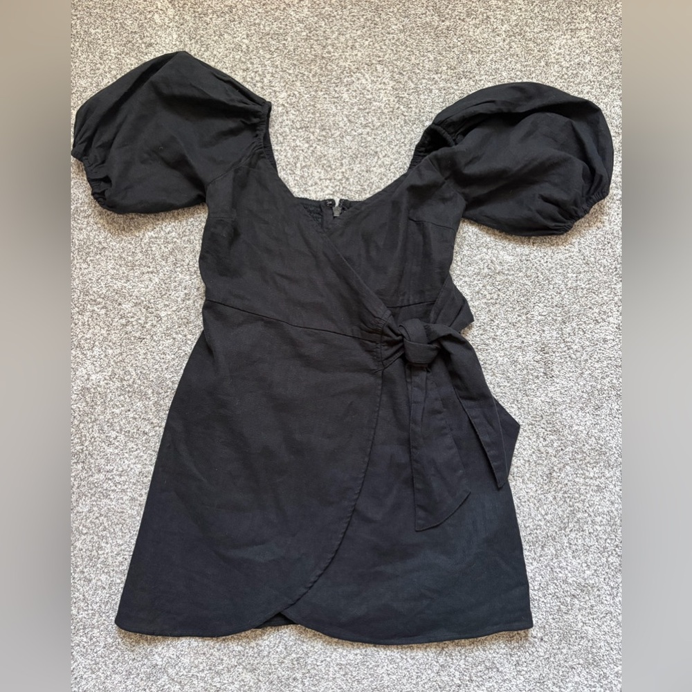 Abercrombie & Fitch Black Puff-Sleeve Wrap Mini Dress